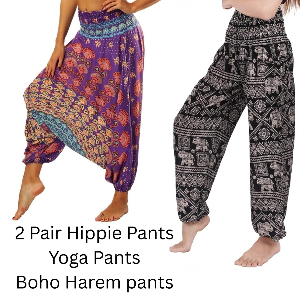 Boho Harem Yoga Pants (2) Colorful & Black - Women Pants